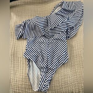 Nautical Striped One-Shoulder Swimsuit
